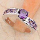 Ladies Elegant S80 Silver Ring with Purple Amethyst Stones ( Size 6 )